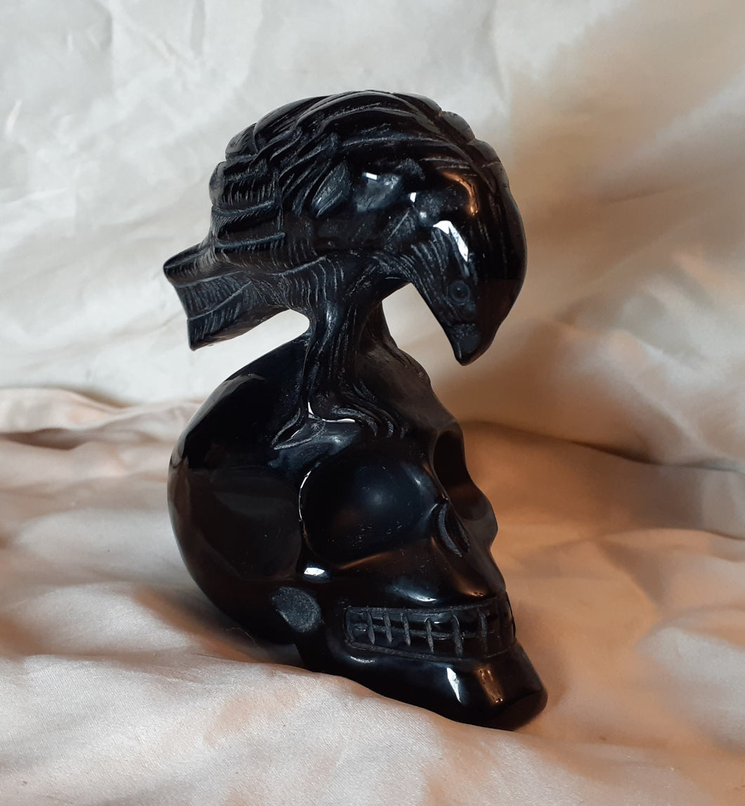 Black Obsidian Raven/Skull carving