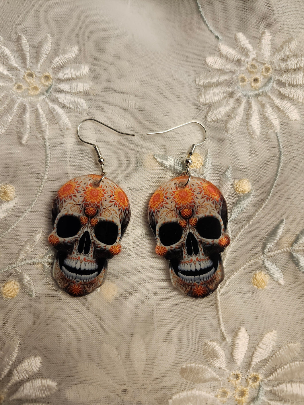 Orange Skull Earrings