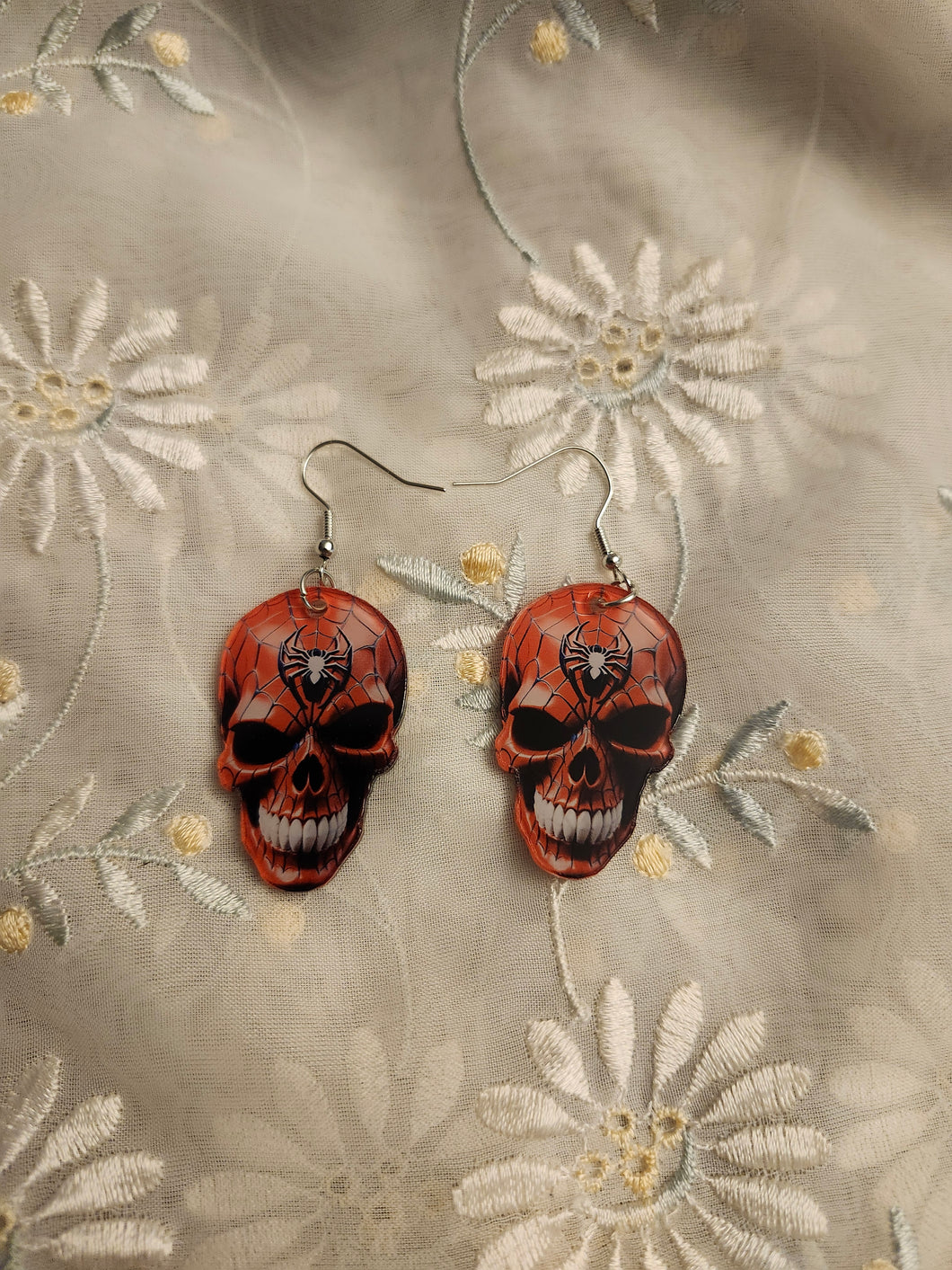 Red Spider Skull Earrings