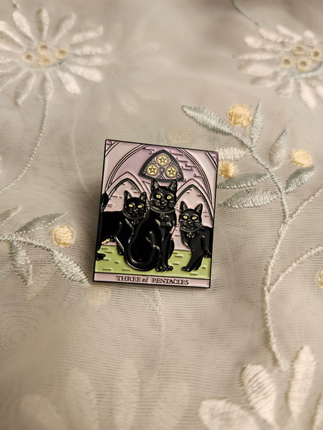 Three of Pentacles Cat Pin